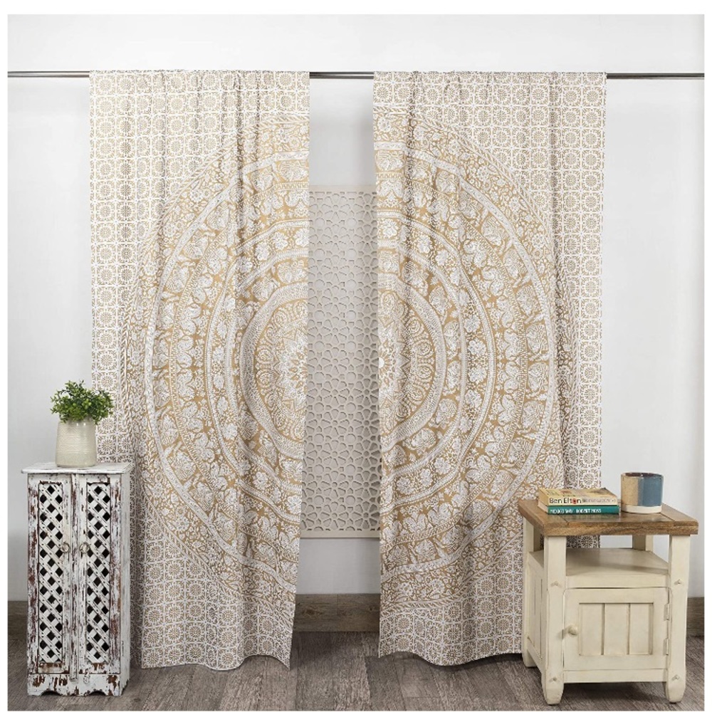 Boho Curtains Gold and White